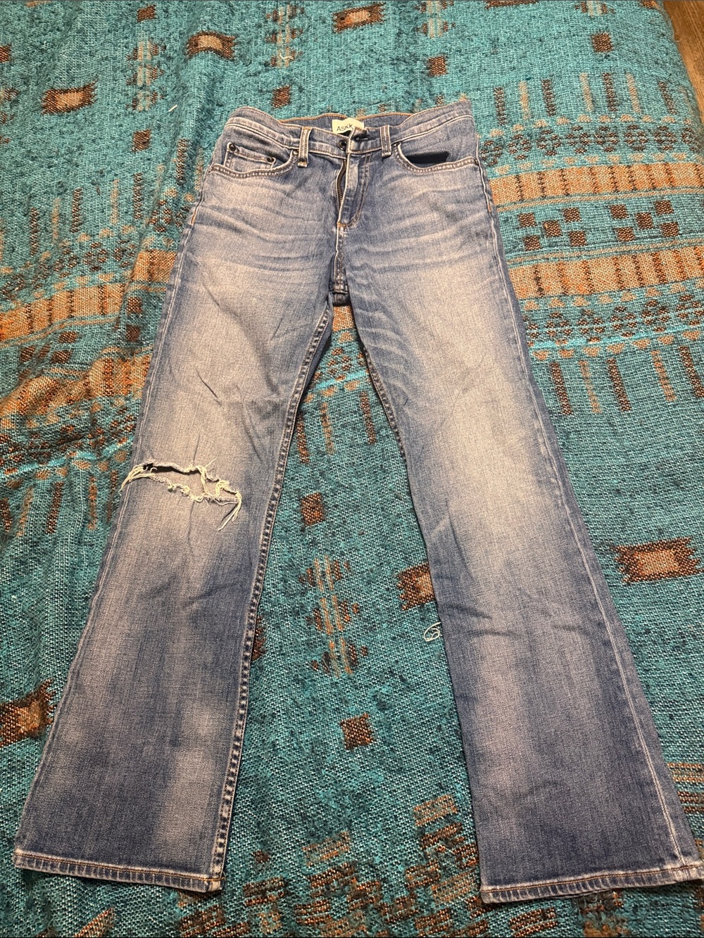 ASKK NY Light Blue Flare Jeans with Distressed Knee